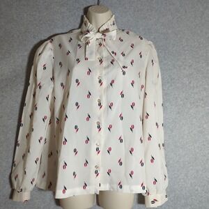 Vintage Russ Togs‎ Floral Tulip Print Bow Tie Blouse M Top Secretary Style Retro